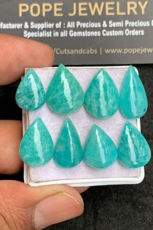 Natural Amazonite Gemstone Smooth Pear Shape Cabochon High Quality Loose Gemstones For Jewelry Making 14-19 MM Size 8 Pcs V3464