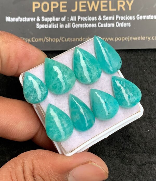 Natural Amazonite Gemstone Smooth Pear Shape Cabochon High Quality Loose Gemstones For Jewelry Making 14-19 MM Size 8 Pcs V3464 - Image 2
