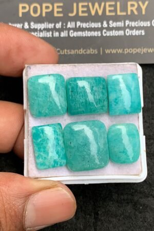 Natural Amazonite Gemstone Smooth Rectangle Shape Cabochon High Quality Loose Gemstones For Jewelry Making 13-16 MM Size 6 Pcs V3465