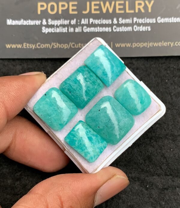 Natural Amazonite Gemstone Smooth Rectangle Shape Cabochon High Quality Loose Gemstones For Jewelry Making 13-16 MM Size 6 Pcs V3465 - Image 2