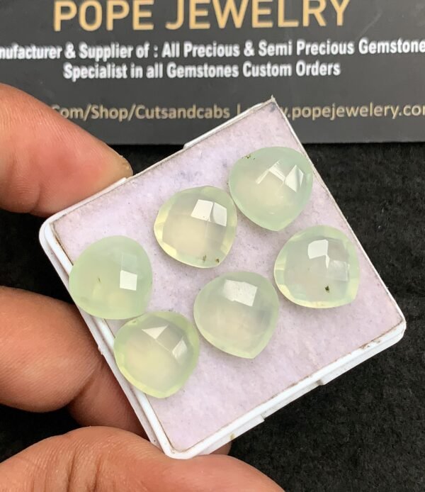 Natural Prehnite Gemstone Checker Cut Heart Shape Cabochon Amazing & High Quality Loose Gemstones For Jewelry Making 12 MM Size 6 Pcs V3470 - Image 2