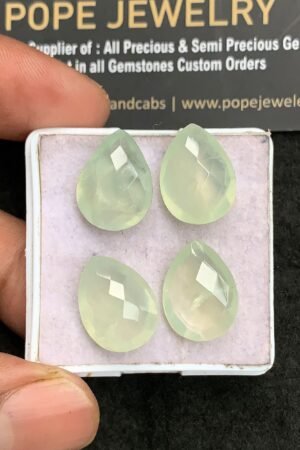 Natural Prehnite Gemstone Checker Cut Pear Shape Cabochon Amazing & High Quality Loose Gemstones For Jewelry Making 16 MM Size 4 Pcs V3471