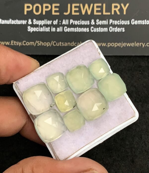 Natural Prehnite Gemstone Rose Cut Cushion Shape Cabochon Amazing & High Quality Loose Gemstones For Jewelry Making 8-12 MM Size 9 Pcs V3474 - Image 2