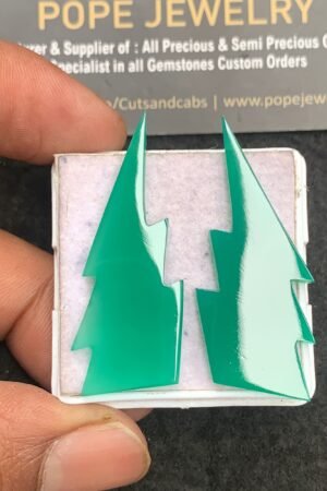 Natural Green Onyx Gemstone Smooth Thunder Shape Cabochon Amazing & High Quality Loose Gemstones For Jewelry Making 42x17 MM Size 2 Pcs V3499