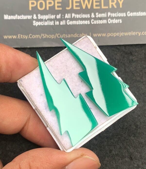 Natural Green Onyx Gemstone Smooth Thunder Shape Cabochon Amazing & High Quality Loose Gemstones For Jewelry Making 42x17 MM Size 2 Pcs V3499 - Image 2