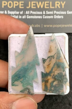 Natural Moss Agate Gemstone Smooth Thunder Shape Cabochon High Quality Loose Gemstones For Jewelry Making 39-44 MM Size 2 Pcs V3501
