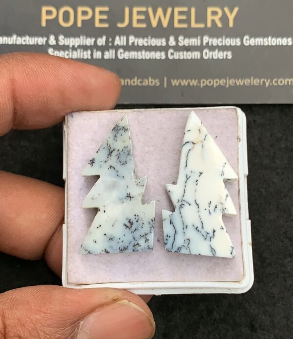 Natural Dendrite Opal Gemstone Smooth Thunder Shape Cabochon High Quality Loose Gemstones For Jewelry Making 30x16 MM Size 2 Pcs V3503