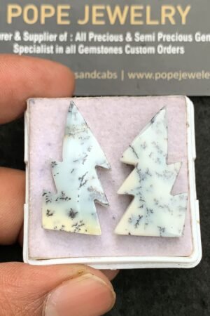 Natural Dendrite Opal Gemstone Smooth Thunder Shape Cabochon High Quality Loose Gemstones For Jewelry Making 30x16 MM Size 2 Pcs V3504