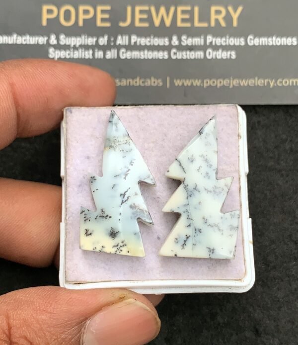 Natural Dendrite Opal Gemstone Smooth Thunder Shape Cabochon High Quality Loose Gemstones For Jewelry Making 30x16 MM Size 2 Pcs V3504