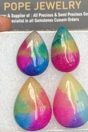 Natural Multi Color Agate Gemstone Smooth Pear Shape Cabochon High Quality Loose Gemstones For Jewelry Making 26-30 MM Size 4 Pcs V3507