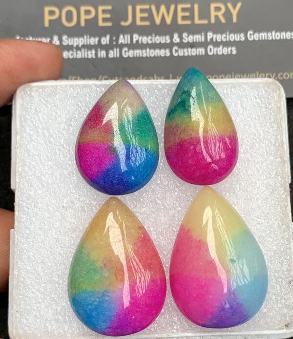 Natural Multi Color Agate Gemstone Smooth Pear Shape Cabochon High Quality Loose Gemstones For Jewelry Making 26-30 MM Size 4 Pcs V3507