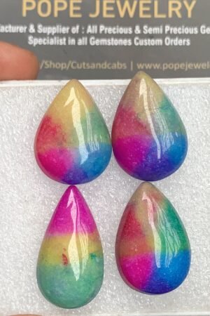 Natural Multi Color Agate Gemstone Smooth Pear Shape Cabochon High Quality Loose Gemstones For Jewelry Making 25-29 MM Size 4 Pcs V3508