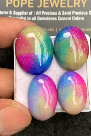 Natural Multi Color Agate Gemstone Smooth Oval Shape Cabochon High Quality Loose Gemstones For Jewelry Making 22-27 MM Size 4 Pcs V3510