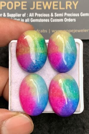 Natural Multi Color Agate Gemstone Smooth Oval Shape Cabochon High Quality Loose Gemstones For Jewelry Making 23-24 MM Size 4 Pcs V3511