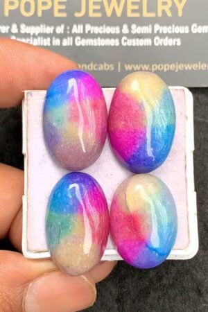 Natural Multi Color Agate Gemstone Smooth Oval Shape Cabochon High Quality Loose Gemstones For Jewelry Making 22-24 MM Size 4 Pcs V3512