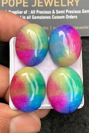 Natural Multi Color Agate Gemstone Smooth Oval Shape Cabochon High Quality Loose Gemstones For Jewelry Making 24-26 MM Size 4 Pcs V3513
