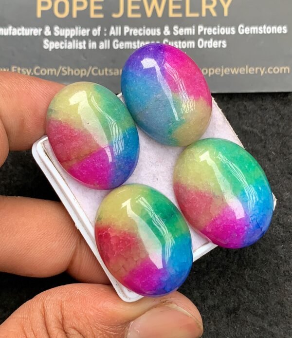 Natural Multi Color Agate Gemstone Smooth Oval Shape Cabochon High Quality Loose Gemstones For Jewelry Making 24-26 MM Size 4 Pcs V3513 - Image 2