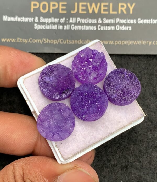 Natural Purple Agate Gemstone Smooth Round Shape Cabochon High Quality Loose Gemstones For Jewelry Making 15 MM Size 5 Pcs V3515 - Image 2