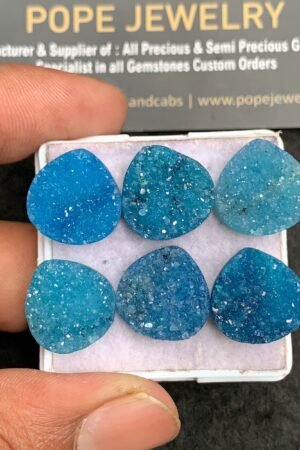 Natural Blue Agate Gemstone Smooth Heart Shape Cabochon High Quality Loose Gemstones For Jewelry Making 15 MM Size 6 Pcs V3519