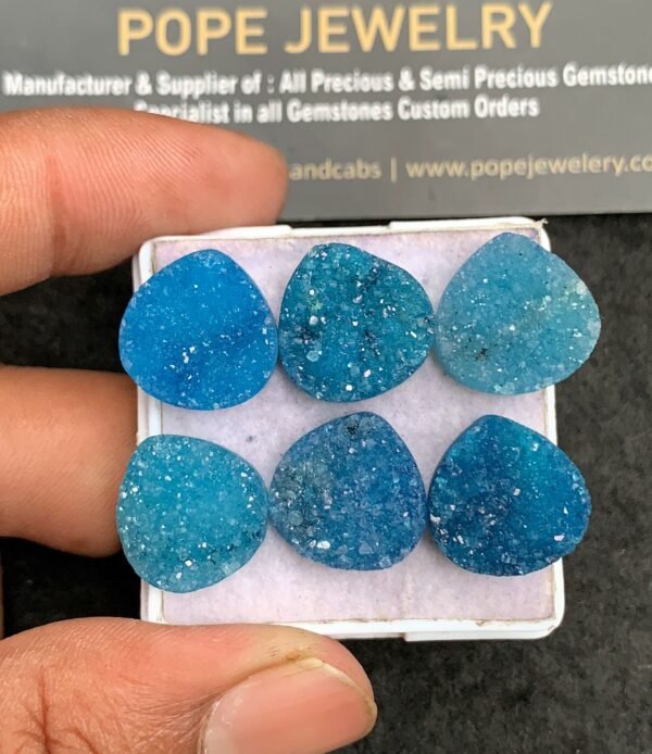 Natural Blue Agate Gemstone Smooth Heart Shape Cabochon High Quality Loose Gemstones For Jewelry Making 15 MM Size 6 Pcs V3519