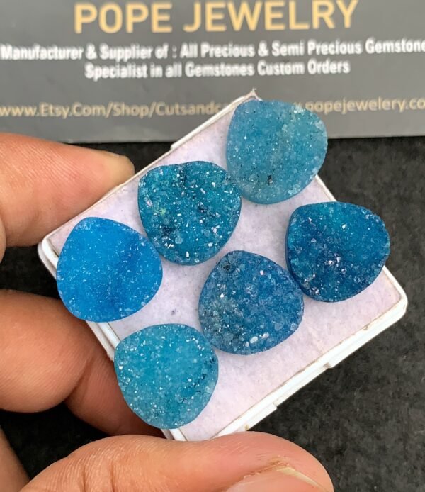 Natural Blue Agate Gemstone Smooth Heart Shape Cabochon High Quality Loose Gemstones For Jewelry Making 15 MM Size 6 Pcs V3519 - Image 2