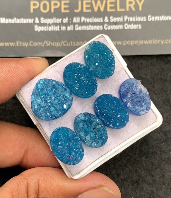 Natural Blue Agate Gemstone Smooth Mix Shape Cabochon High Quality Loose Gemstones For Jewelry Making 14-15 MM Size 7 Pcs V3520 - Image 2