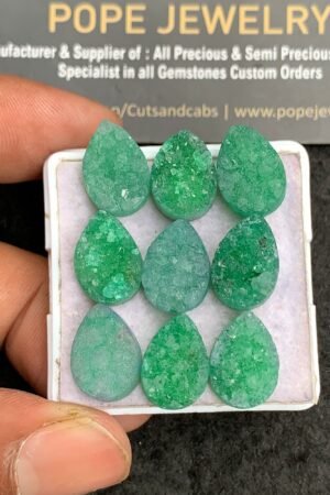 Natural Green Agate Gemstone Smooth Pear Shape Cabochon High Quality Loose Gemstones For Jewelry Making 14x10 MM Size 9 Pcs V3522