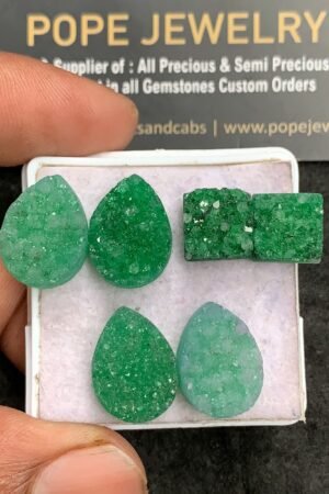 Natural Green Agate Gemstone Smooth Mix Shape Cabochon High Quality Loose Gemstones For Jewelry Making 10-16 MM Size 6 Pcs V3524