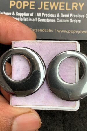 Natural Gun Metal Gemstone Smooth Round Shape Cabochon High Quality Loose Gemstones For Jewelry Making 29-30 MM Size 2 Pcs V3534