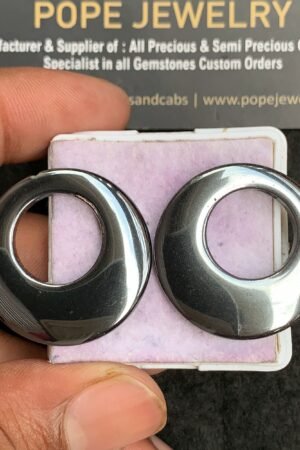 Natural Gun Metal Gemstone Smooth Round Shape Cabochon High Quality Loose Gemstones For Jewelry Making 29-30 MM Size 2 Pcs V3535