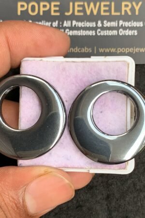 Natural Gun Metal Gemstone Smooth Round Shape Cabochon High Quality Loose Gemstones For Jewelry Making 29-30 MM Size 2 Pcs V3536