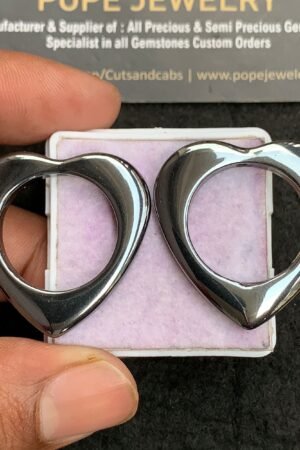 Natural Gun Metal Gemstone Smooth Heart Shape Cabochon High Quality Loose Gemstones For Jewelry Making 33 MM Size 2 Pcs V3537