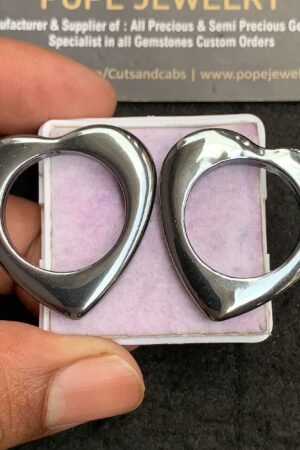 Natural Gun Metal Gemstone Smooth Heart Shape Cabochon High Quality Loose Gemstones For Jewelry Making 33-34 MM Size 2 Pcs V3538