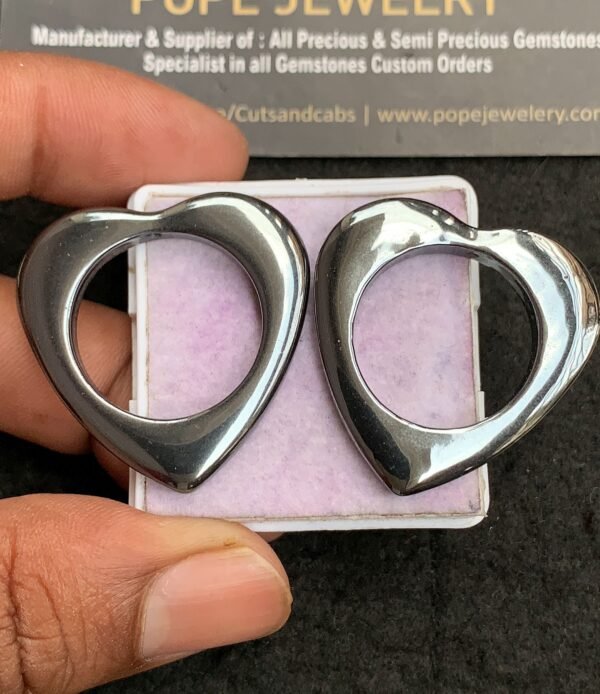Natural Gun Metal Gemstone Smooth Heart Shape Cabochon High Quality Loose Gemstones For Jewelry Making 33-34 MM Size 2 Pcs V3538