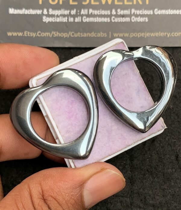 Natural Gun Metal Gemstone Smooth Heart Shape Cabochon High Quality Loose Gemstones For Jewelry Making 33-34 MM Size 2 Pcs V3538 - Image 2