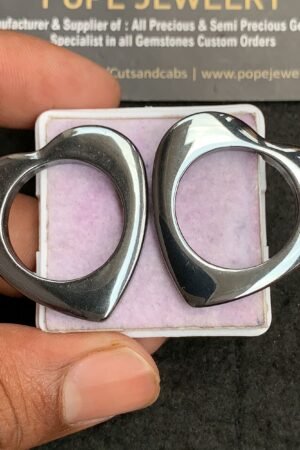 Natural Gun Metal Gemstone Smooth Heart Shape Cabochon High Quality Loose Gemstones For Jewelry Making 33-34 MM Size 2 Pcs V3539
