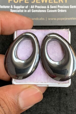 Natural Gun Metal Gemstone Smooth Fancy Shape Cabochon High Quality Loose Gemstones For Jewelry Making 35x25 MM Size 2 Pcs V3542