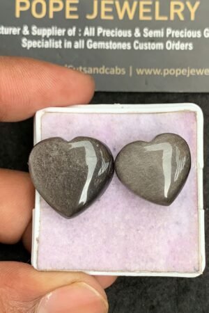 Natural Golden Obsidian Gemstone Smooth Heart Shape Cabochon High Quality Loose Gemstones For Jewelry Making 16-19 MM Size 2 Pcs V3552