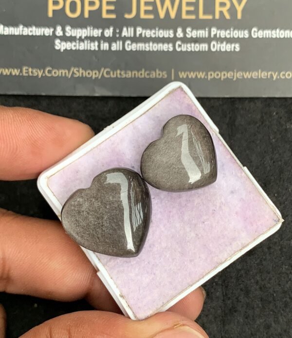 Natural Golden Obsidian Gemstone Smooth Heart Shape Cabochon High Quality Loose Gemstones For Jewelry Making 16-19 MM Size 2 Pcs V3552 - Image 2