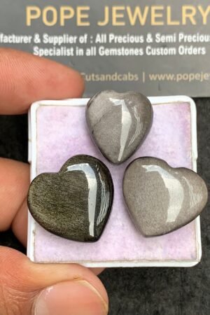 Natural Golden Obsidian Gemstone Smooth Heart Shape Cabochon High Quality Loose Gemstones For Jewelry Making 18-20 MM Size 3 Pcs V3553