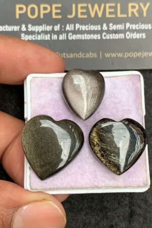 Natural Golden Obsidian Gemstone Smooth Heart Shape Cabochon High Quality Loose Gemstones For Jewelry Making 18-21 MM Size 3 Pcs V3554
