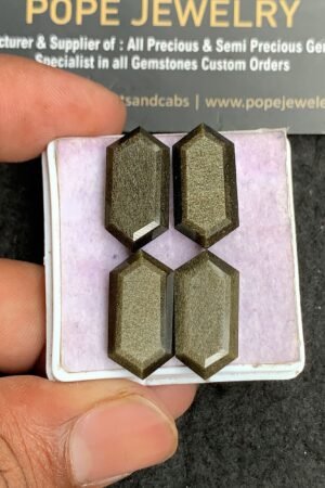 Natural Golden Obsidian Gemstone Step Cut Hexagon Shape Cabochon High Quality Loose Gemstones For Jewelry Making 20x10 MM Size 4 Pcs V3556