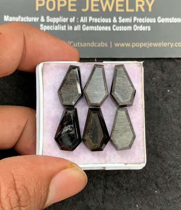 Natural Golden Obsidian Gemstone Step Cut Coffin Shape Cabochon High Quality Loose Gemstones For Jewelry Making 16x10 MM Size 6 Pcs V3558