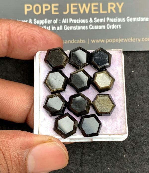 Natural Golden Obsidian Gemstone Step Cut Hexagon Shape Cabochon High Quality Loose Gemstones For Jewelry Making 10 MM Size 11 Pcs V3561