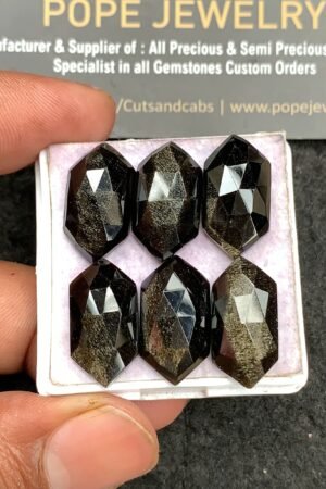 Natural Golden Obsidian Gemstone Rose Cut Hexagon Shape Cabochon High Quality Loose Gemstones For Jewelry Making 19-20 MM Size 6 Pcs V3562