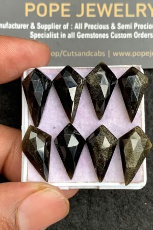 Natural Golden Obsidian Gemstone Rose Cut Fancy Shape Cabochon High Quality Loose Gemstones For Jewelry Making 19-20 MM Size 8 Pcs V3565