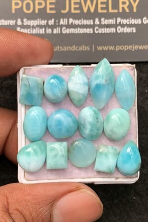 Natural Larimar Gemstone Smooth Mix Shape Cabochon High Quality Loose Gemstones For Jewelry Making 9-17 MM Size 14 Pcs V3566