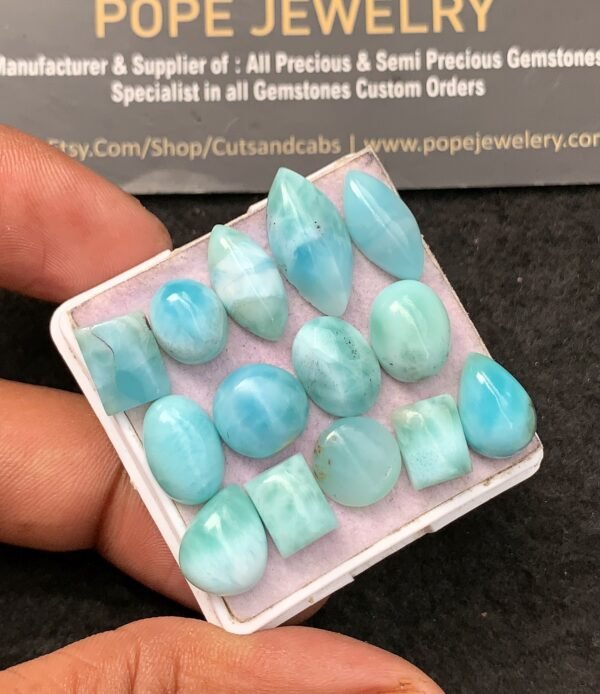 Natural Larimar Gemstone Smooth Mix Shape Cabochon High Quality Loose Gemstones For Jewelry Making 9-17 MM Size 14 Pcs V3566 - Image 2