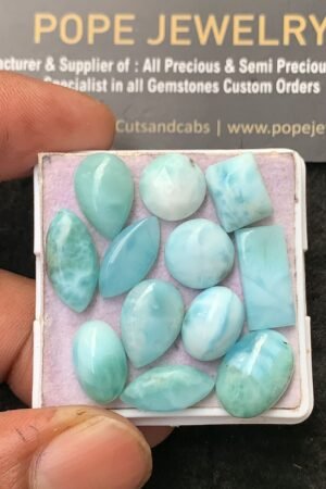 Natural Larimar Gemstone Smooth Mix Shape Cabochon High Quality Loose Gemstones For Jewelry Making 10-15 MM Size 12 Pcs V3567