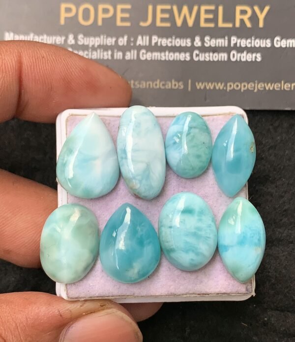 Natural Larimar Gemstone Smooth Mix Shape Cabochon High Quality Loose Gemstones For Jewelry Making 16-20 MM Size 8 Pcs V3569